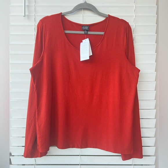 Eileen Fisher Top XL Light Weight Viscose Jersey Round Neck Tunic Red NWT Red - Picture 9 of 12